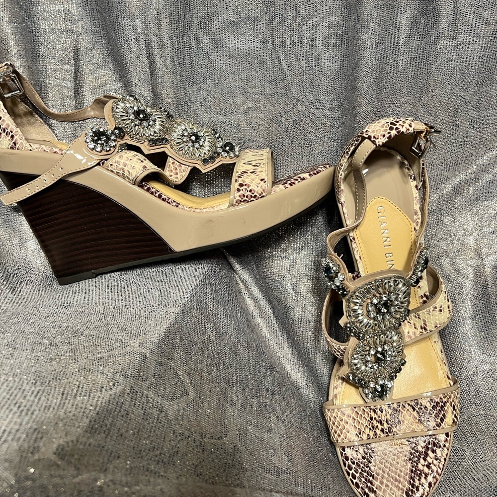 Gianni Bini Wedge Sandal with Rhinestone Jewels